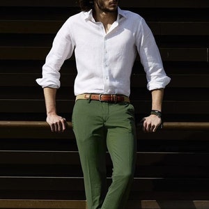 White shirt and green pants formal Clearance
