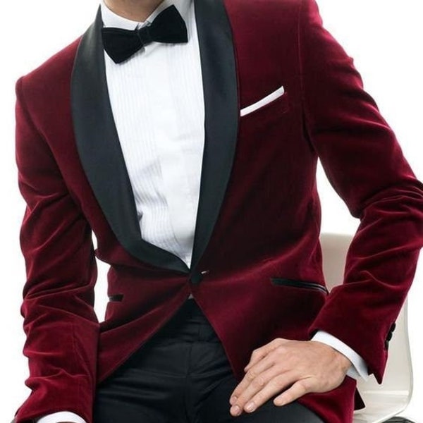 Maroon velvet suit wedding velvet suit men velvet blazer groom wear jacket gift for him party wear blazer dinner suit prom velvet suit