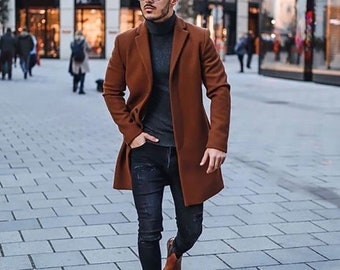 Man rustic brown tweed Overcoat-Vintage Long Trench Coat-winter coat-woolen jacket-oversize coat-party wear jacket-long coat-customized coat