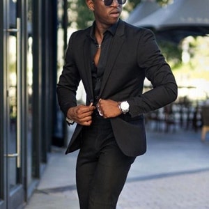 Black Suit for Men, 2 Piece Suit for Office Wear, Party Wear, Prom ...
