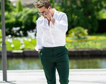 Men Elegant White Shirt Green Trouser for Office Wear Mens  Etsy  Shirt  outfit men Green pants men White shirt men