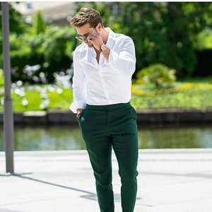 Green pent white shirt clearance