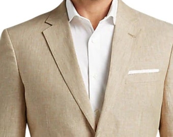 Man linen beige suit, 2 piece suit for groom and groomsmen, summer wedding suit, prom, party wear.