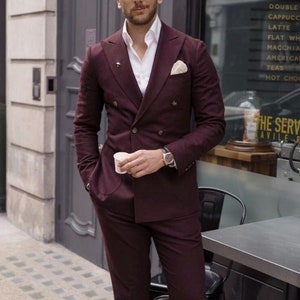Burgundy Suit for Men, Double Breasted Suit With Peak Lapel for Prom ...