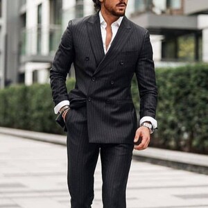 Black Striped Suit for Men Double Breasted Suit for Prom - Etsy