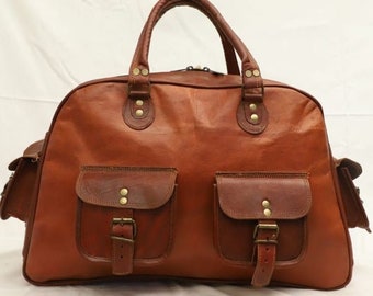 20 inch Genuine Leather Travel Bag Vintage Duffel  Outdoor Luggage bag  Overnight Weekend Brown handbag Unisex cross-body bag Christmas gift