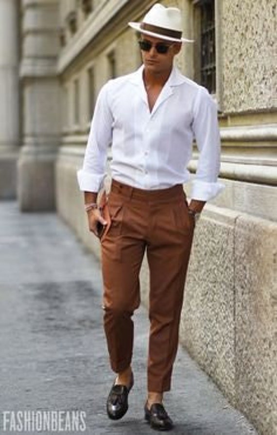 Camisa elegante para hombre pantalón marrón de - Etsy España