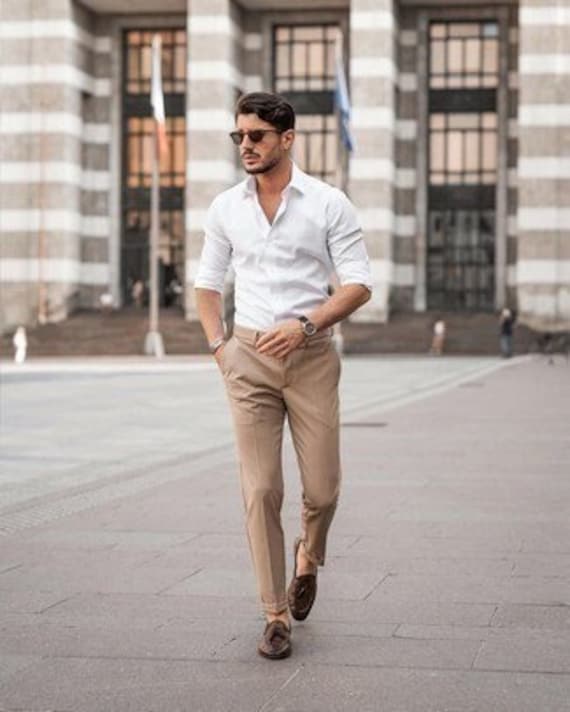 Men Elegant White Shirt Beige Trouser Office Wear Mens Formal Shirt and  Pants Wedding Shirt and Pant White Shirt With Beige Trouser -  Hong Kong