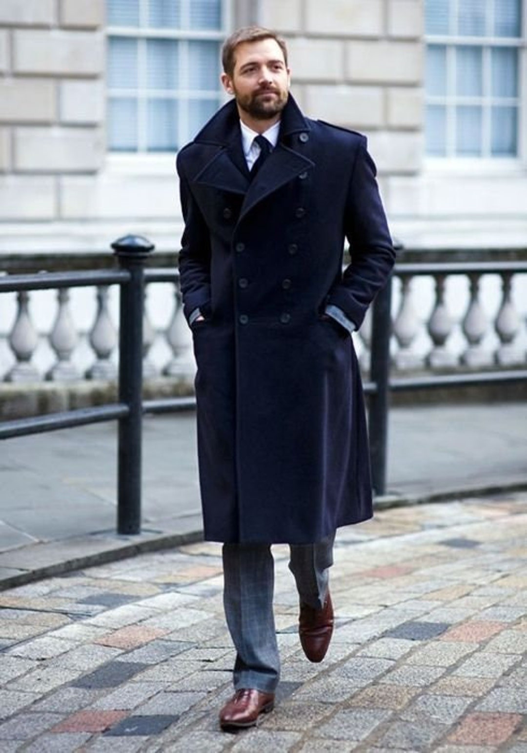 Man Navy Blue Overcoat-vintage Long Coat-trench Coat-winter - Etsy
