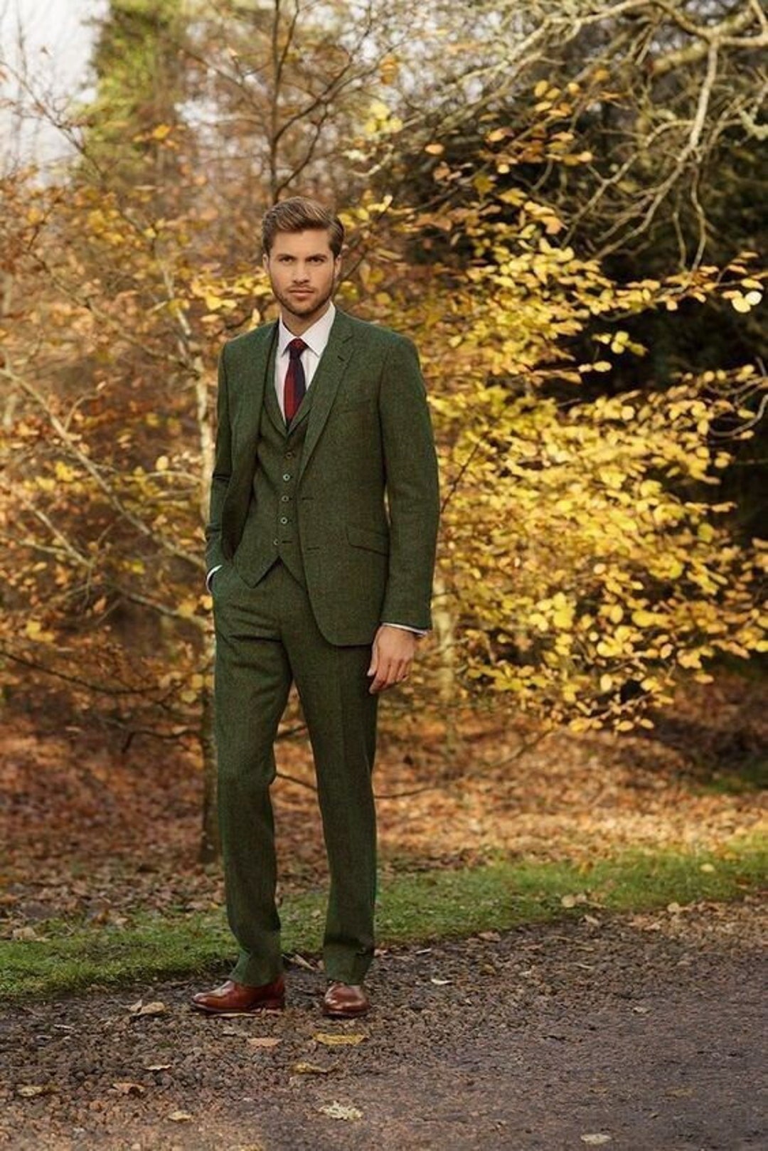Tweed Green Suit for Men 3 Piece Suit for Groom and -  Norway