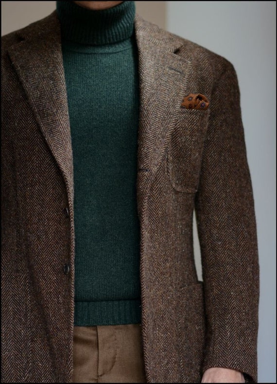 Brown Tweed Blazer for Men, Wedding Coat for Men, Elegant Wear for Dinner,  Prom, Party Wear Blazer, Tweed Blazer for Office Wear Suit. 