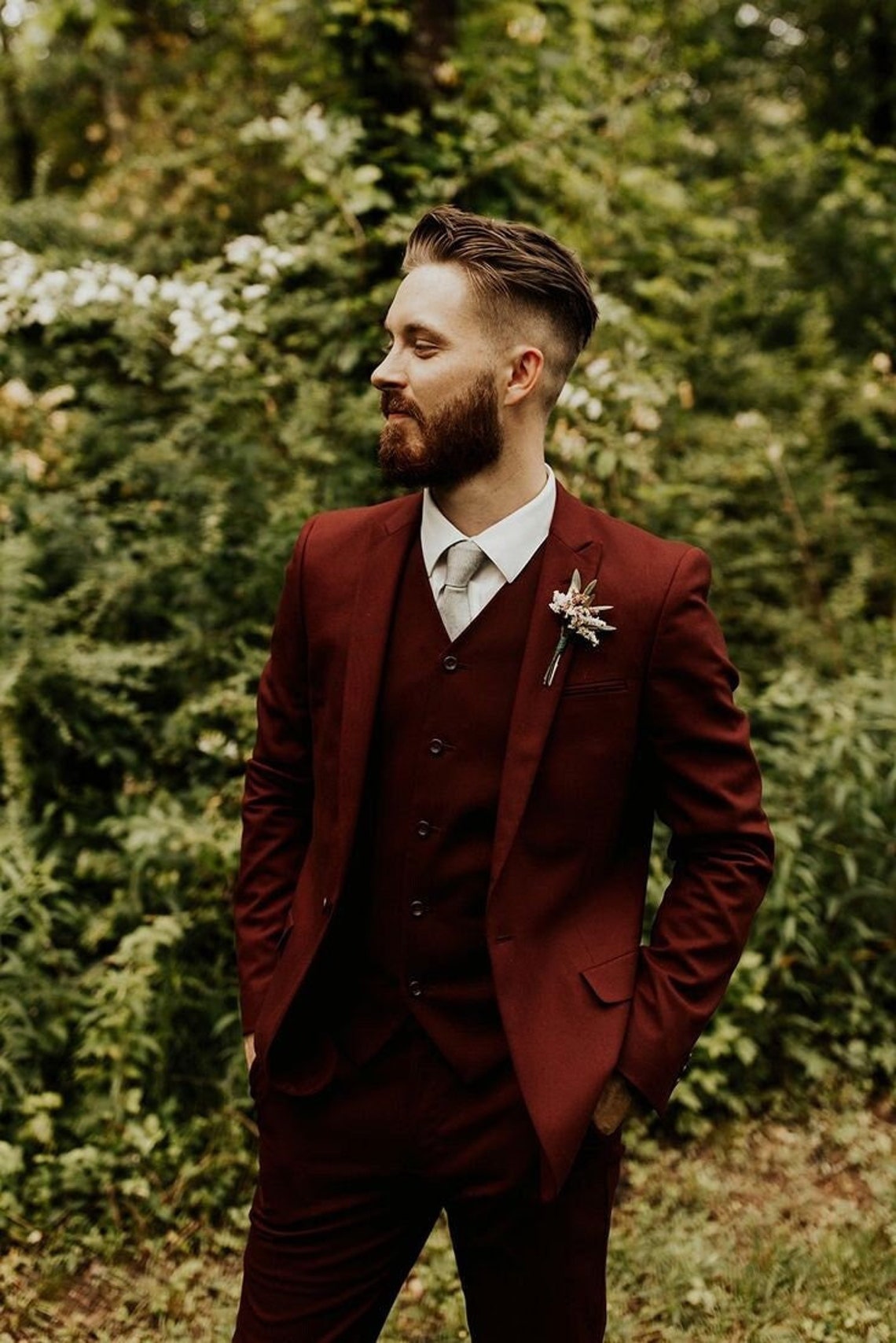 Maroon suit for men 3 piece suit for groom and groomsmen image 1