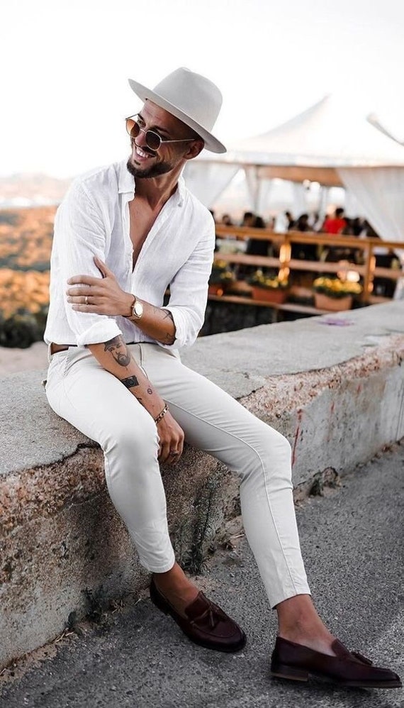 Camisa blanca para hombre ropa de fiesta de verano camisa de Etsy México