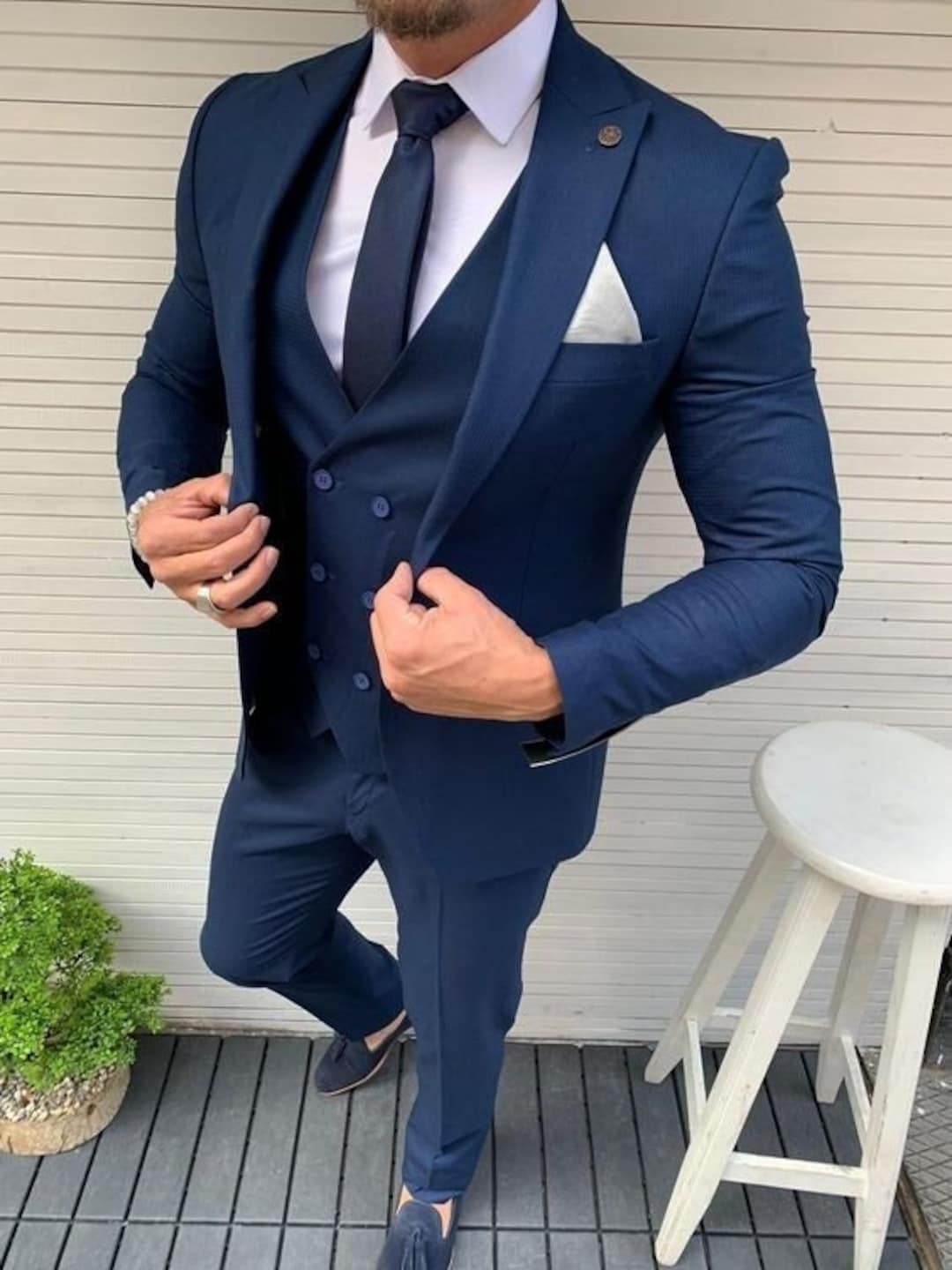 Navy Blue Suit for Men, 3 Piece Suit for Groom and Groomsmen, Elegant Wear  for Office Wear, Party Wear, Prom, Dinner, Wedding. -  Canada