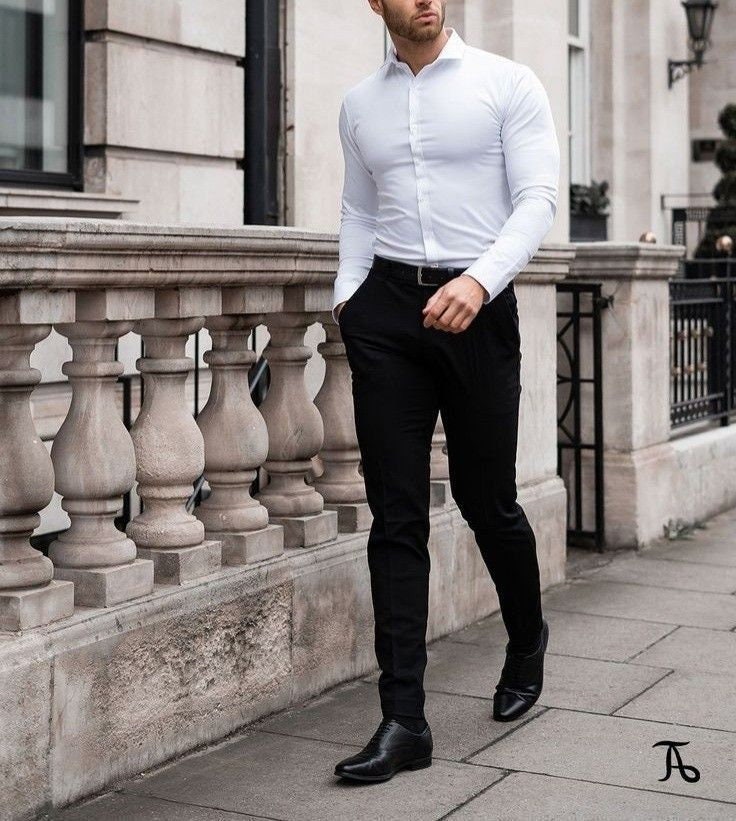 Men Elegant White Shirt Black Trouser Office Wear Shirt and Pant Mens  Formal Shirt and Pants Wedding Shirt and Pants Groom Wear Gift for Him -   Canada