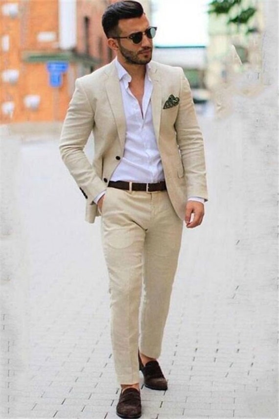 conocido Consulado grieta Traje beige de lino para hombre traje ajustado para baile de - Etsy España