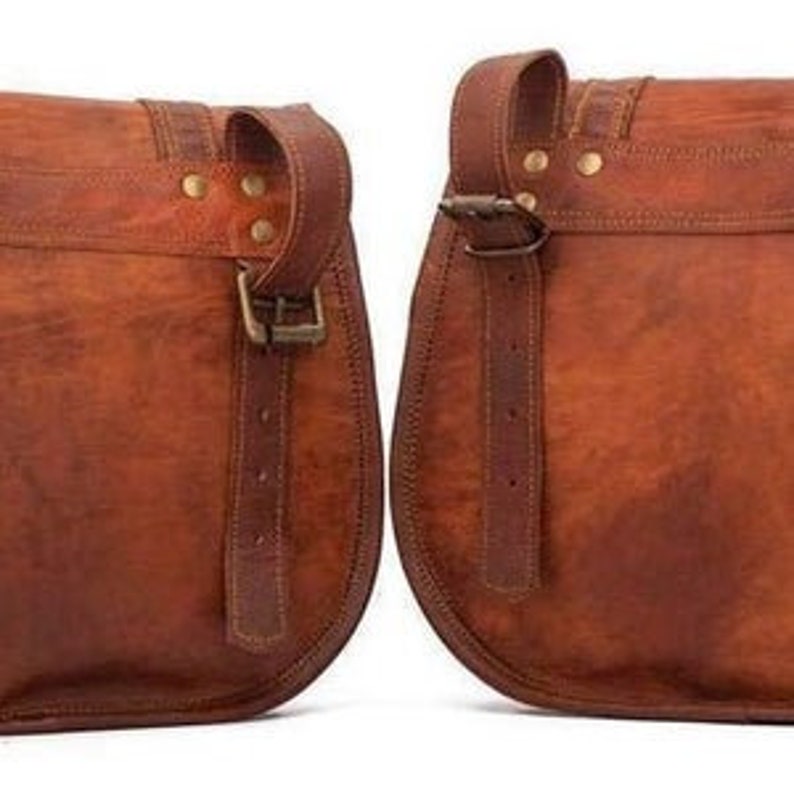 2 bags panniers bag round brown bag Leather Bike Bag pair saddle bag