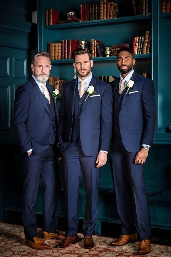 Man Navy Blue 3 Piece Suit Wedding Dinner Party Wear Suit. - Etsy UK