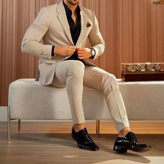 Beige wedding suit | Mustard color suit men – Pomandi.com