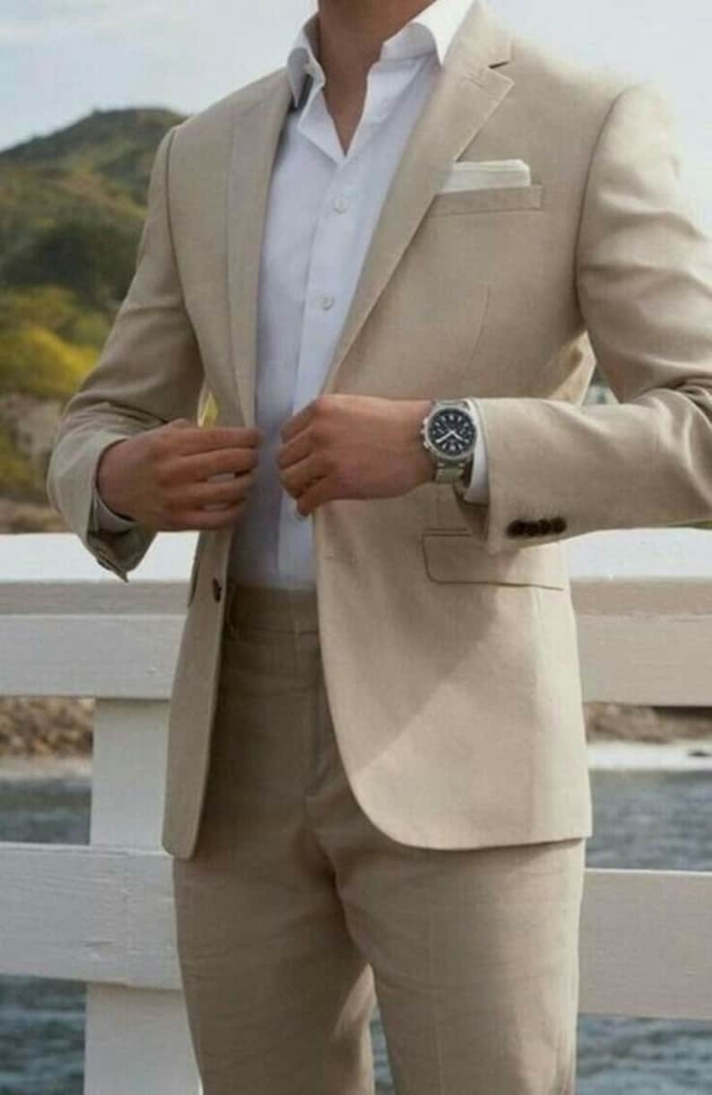 Man Linen Beige Suit 2 Piece Elegant Suit for Men Summer - Etsy