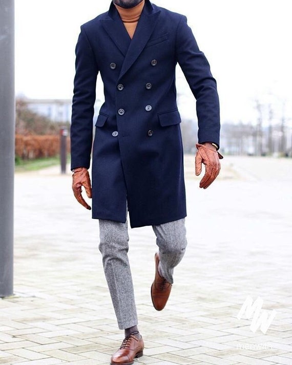 Hombres azul invierno largo lana Abrigo Largo Gabardina Hombre nuevo  Chaqueta Abrigos Hombre Azul de negocios Abrigo largo Abrigo rompevientos  sólido ropa exterior de invierno -  México