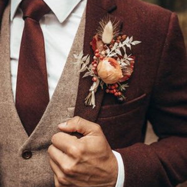 Man maroon tweed suit, Elegant wear for groom and groomsmen, party wear suit, dinner, Christmas gift for man