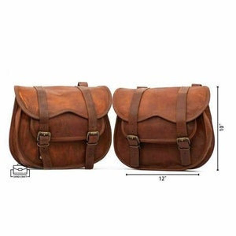 2 bags panniers bag round brown bag Leather Bike Bag pair saddle bag