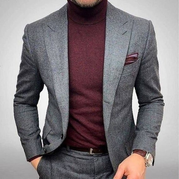 Men Grey Tweed Blazer tweed Men 2 Pc 