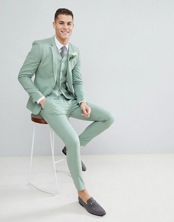Stunning Light Green Color Men's Single Breasted Designer Suit - VJV Now -  India