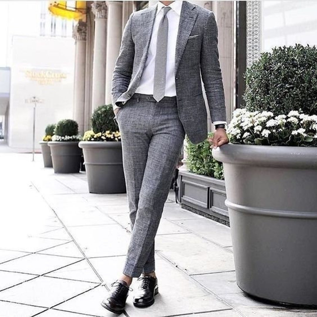 Man Suit Grey Linen 2 Piece Suit Wedding Suit for Groom and Etsy