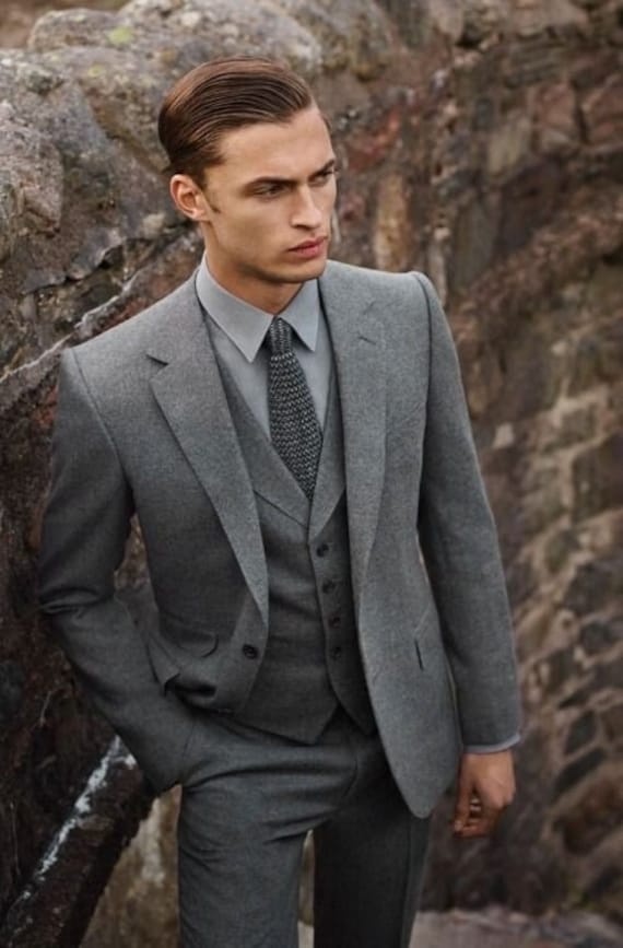 Tweed grijs pak voor heren 3-delige elegante kleding voor - Etsy België