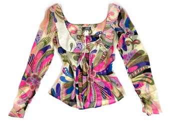 Gianni Versace Couture psychedelic silk blouse FW 2002 IT40