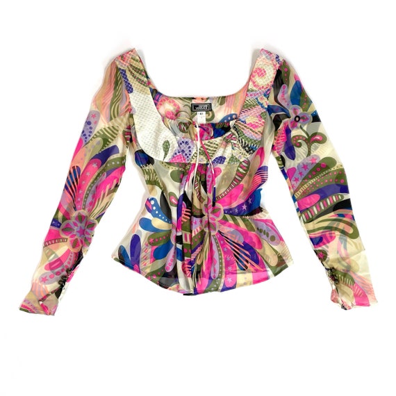 Gianni Versace Couture psychedelic silk blouse FW… - image 1