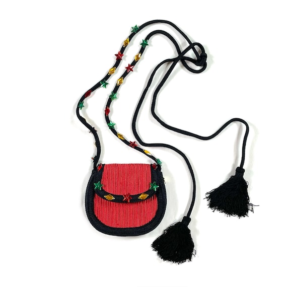 90s YSL Rive Gauche red bejeweled passementerie b… - image 1