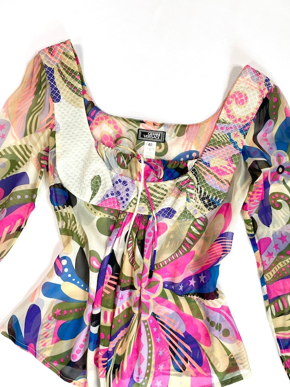 Gianni Versace Couture psychedelic silk blouse FW… - image 5