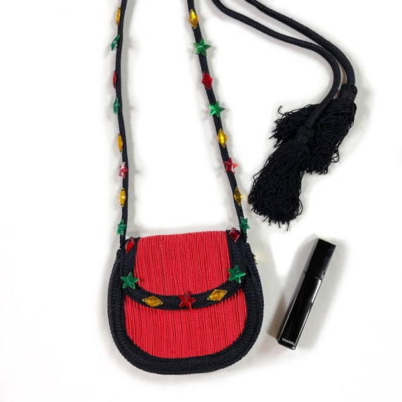 90s YSL Rive Gauche red bejeweled passementerie b… - image 3