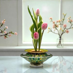 Hand Blown Glass Ikebana Vase: American Made Floral Design