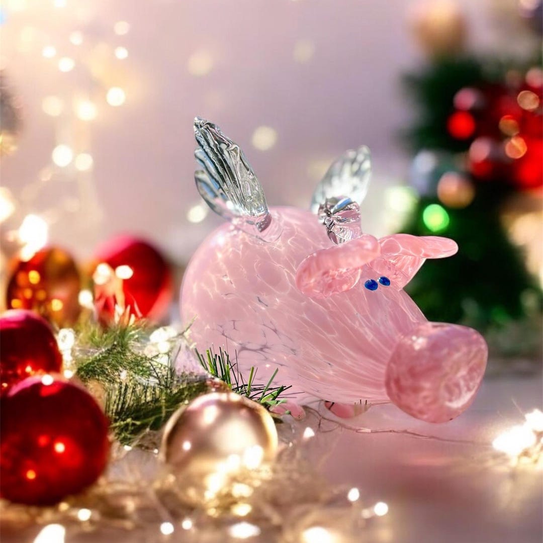 Flying Pigs, Hot Sculpted Hand Blown Glass Ornaments,pink Orbs