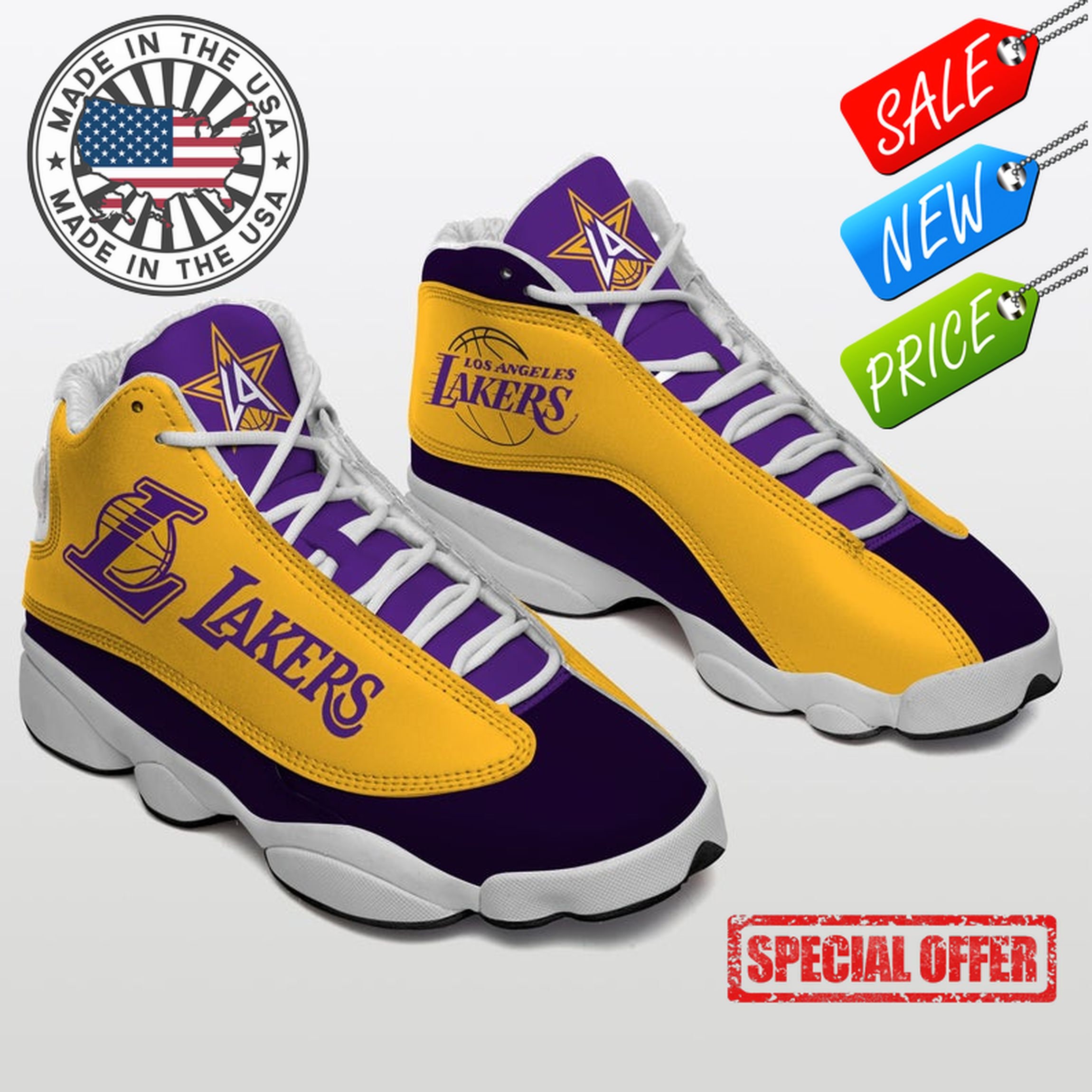 L.A Lakers Jordan 13 Shoes High neck shoes Personalized | Etsy