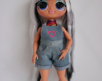 Denim overalls for dolls. Overalls for dolls. Fashionable clothes for dolls. Clothes for dolls. Jeans. Denim clothing