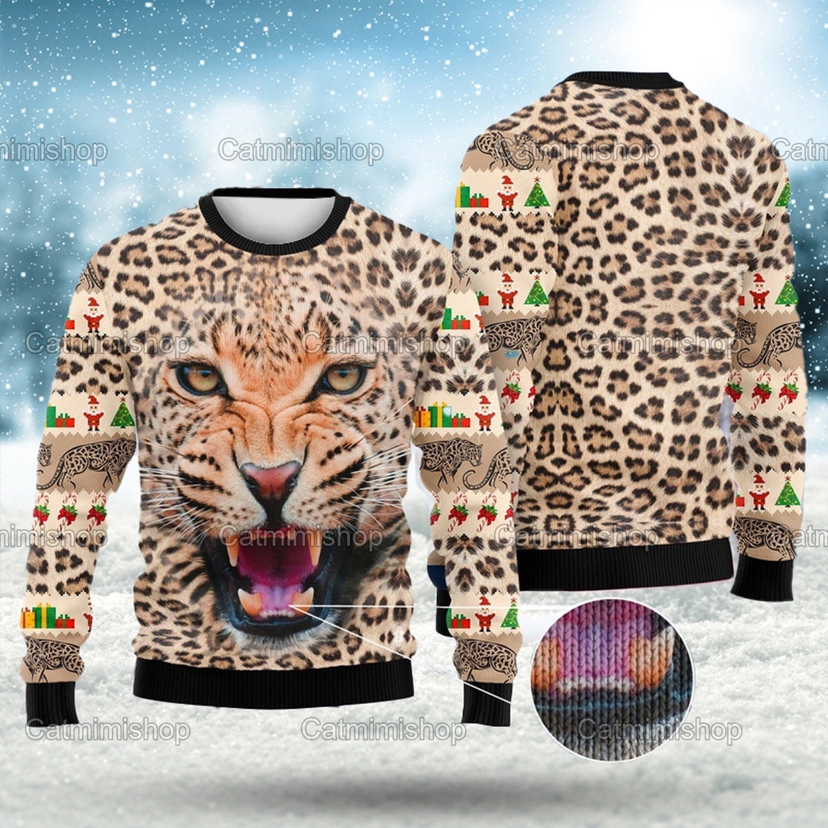 Christmas Ugly Sweater Leopard Face 