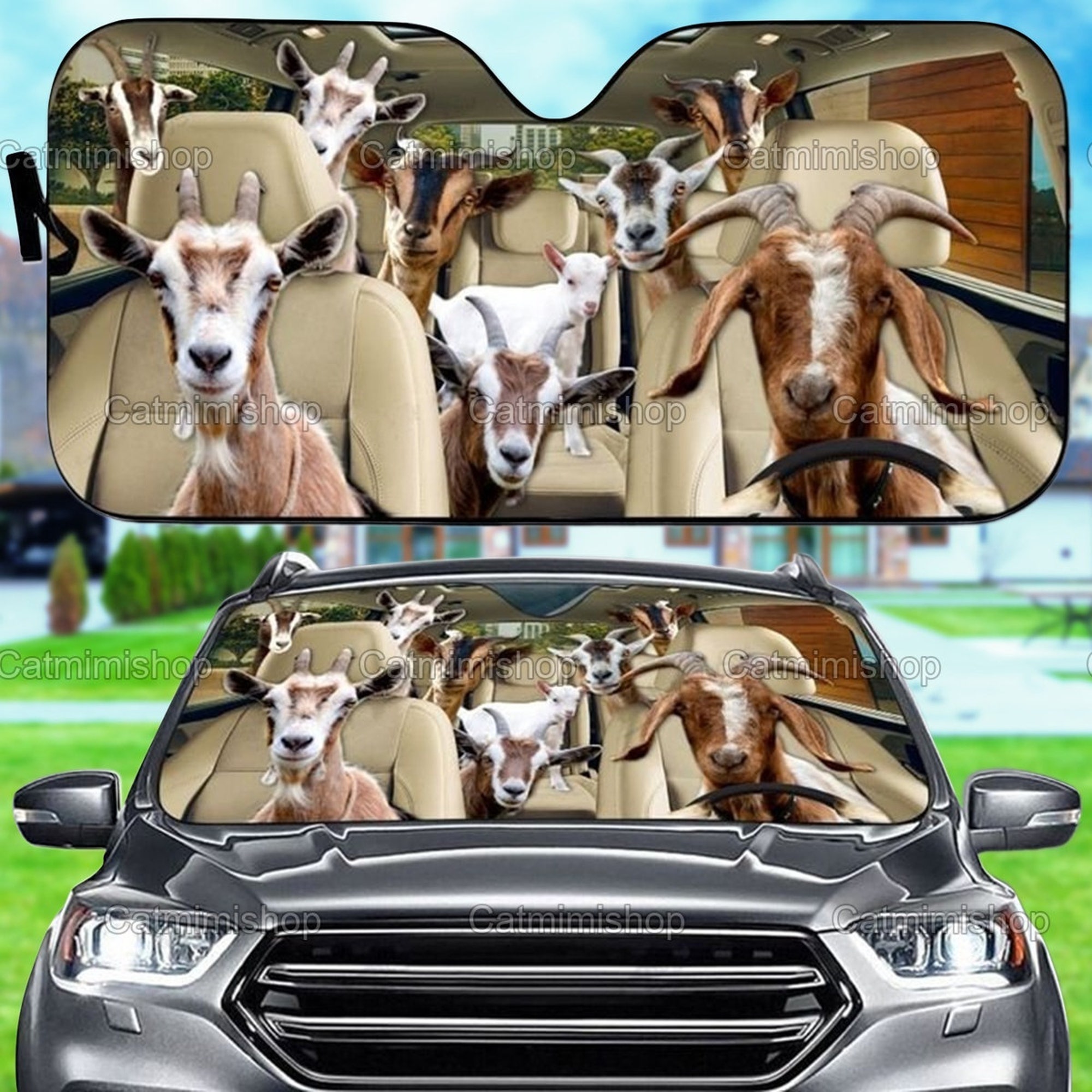 Goat Family Car Sun Shade, Goat Sun Shade, Goat Car Windshield, Goat Gifts
