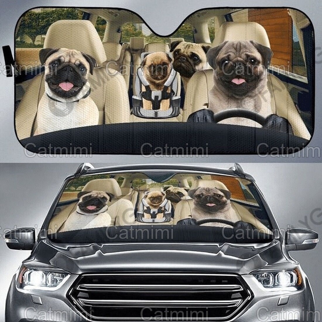Pug Dog SunShade Car Accessories Pug Car Dog Decor Car Etsy