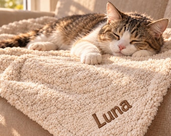 Personalized Embroidered Cat Blanket, Custom Fleece Dog Blanket Gifts for Her