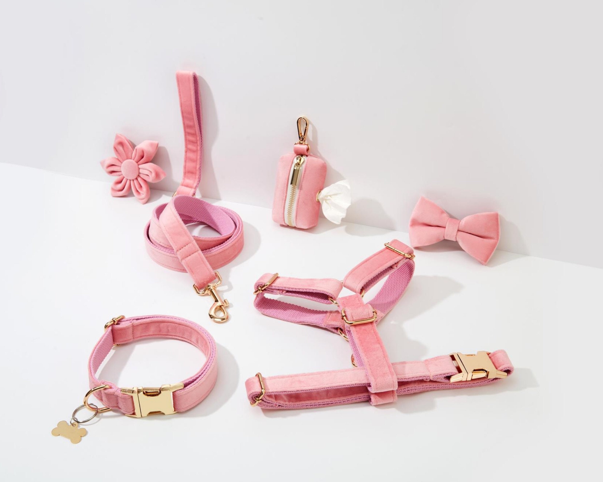 Luxury Designer Pink Monogram Dog Collar In XS, S, M, L, XL (Optional Leash)