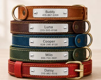 Custom Engraved Pet Collar, Personalized Leather Dog Collar, Birthday Christmas Gift for Pet Lovers
