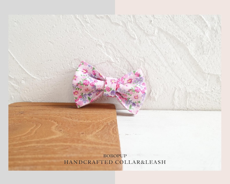 FREE Name Laser Engraving Pink Floral Personalized Cat Collar with Bow and Bell