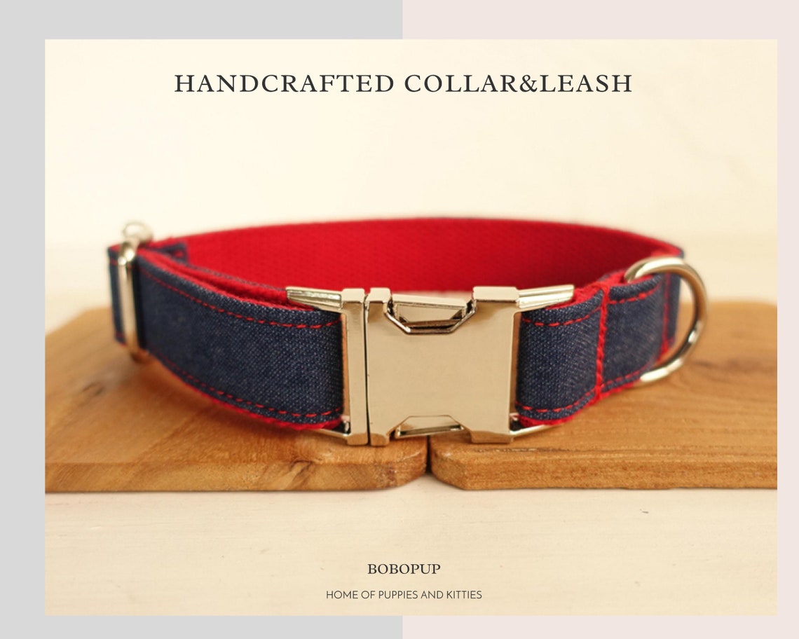 Blue Denim Personalized Dog Collar and Leash Free Name Laser Etsy