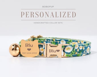 Personalized Pet Collar Wedding Gift,Handmade Green Cute Pet Collar With Cat Collar PET ID