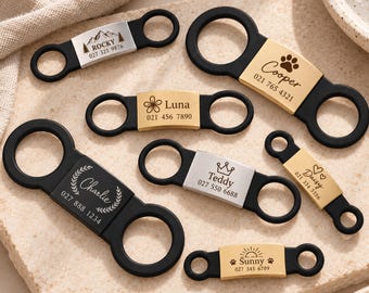 Personalised Slide-On Dog Tag, Silent ID with Engraved Name and Phone Number,Pet Christmas Gift